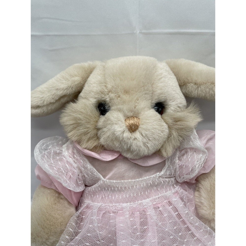 Bunny Plush Heartline Easter Rabbit Beige Pink Dress